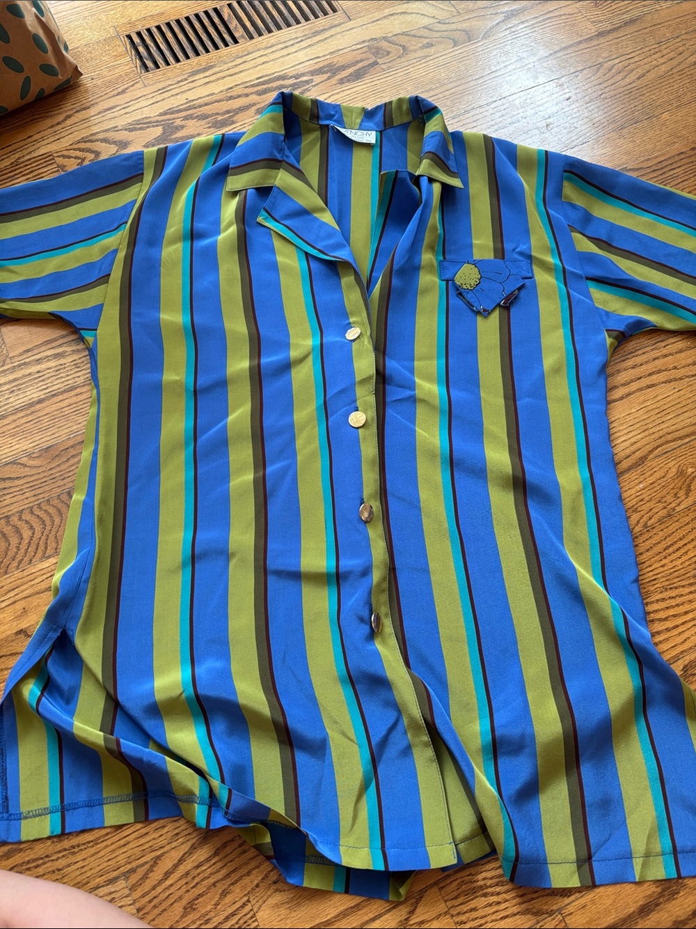 Givenchy Blue and Green Striped Silk Blouse